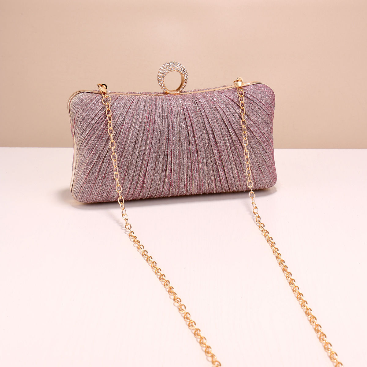 Valentine's Day Evening Bags Finger Ring Diamonds Clutch Ruched Fashion Prom Din