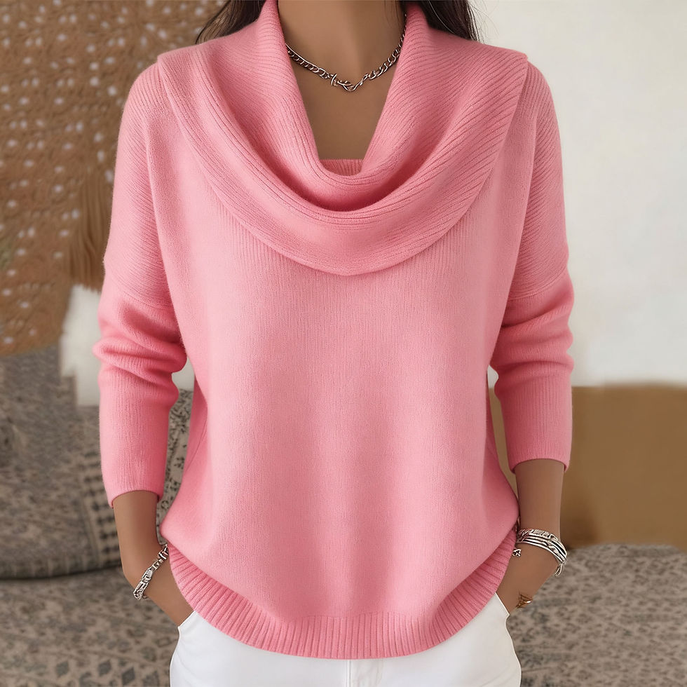 Thumbnail: Women's New Draped Neck Pullover Sweater, Simple & Elegant Round Neck Knit Top, 