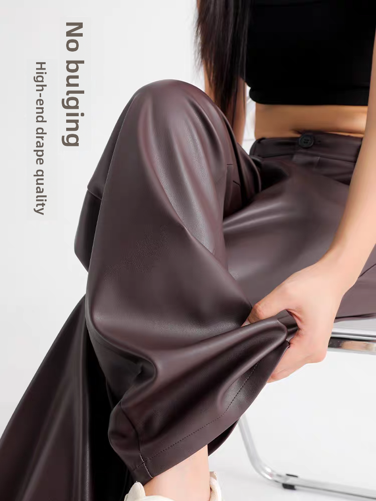 Thumbnail: 2025 New Women's Wide Leg Leather Pants High Waist Slimming Loose Straight Casua