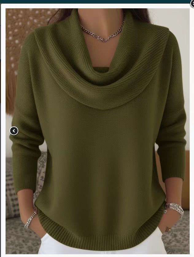 Thumbnail: Women's New Draped Neck Pullover Sweater, Simple & Elegant Round Neck Knit Top, 