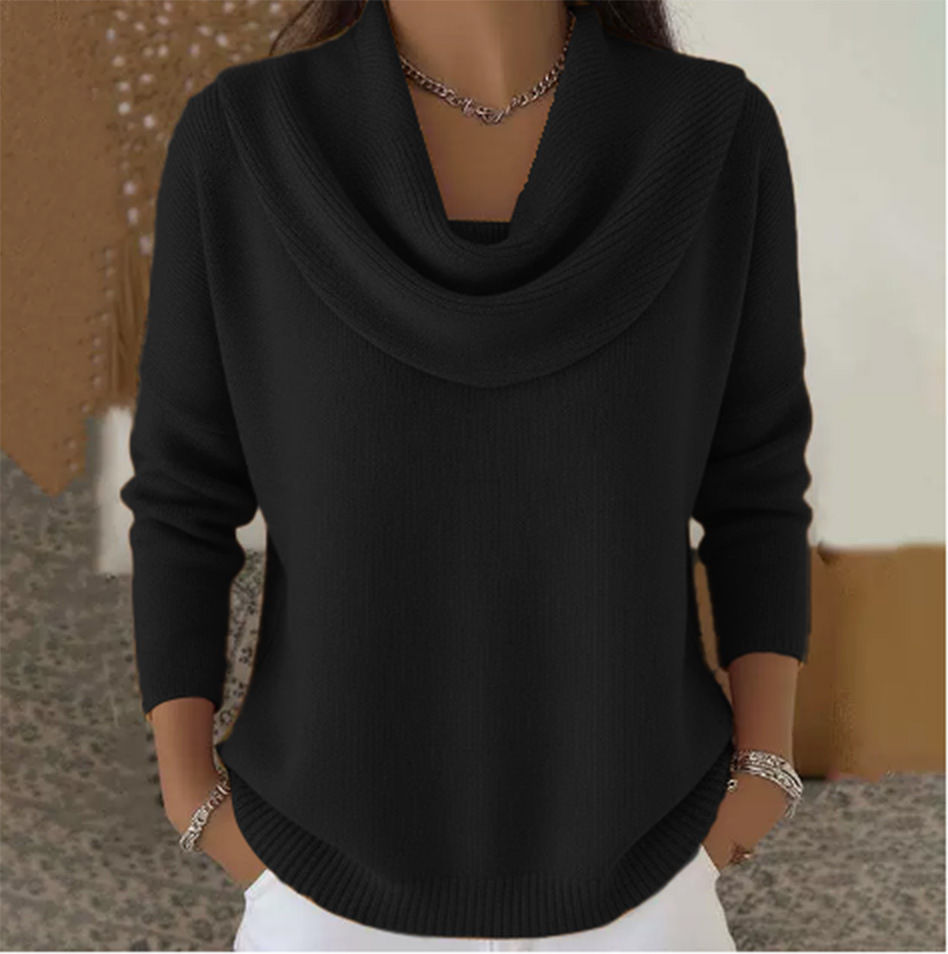 Thumbnail: Women's New Draped Neck Pullover Sweater, Simple & Elegant Round Neck Knit Top, 