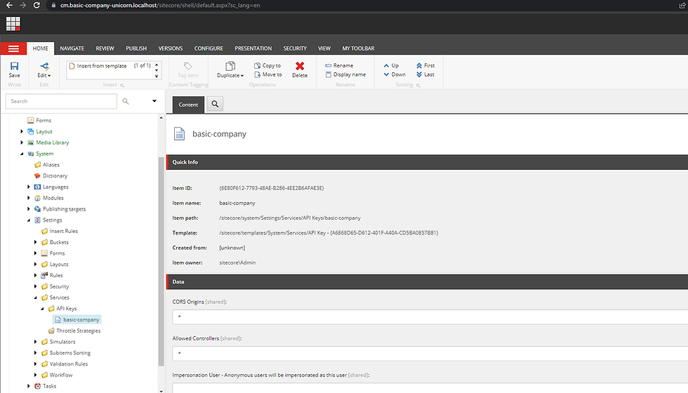 Screenshot showing how to enable editing and static generation support for the JSS app by inheriting from the JavaScript Services/App template in Sitecore