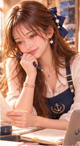 原稿を確認しているユナ
