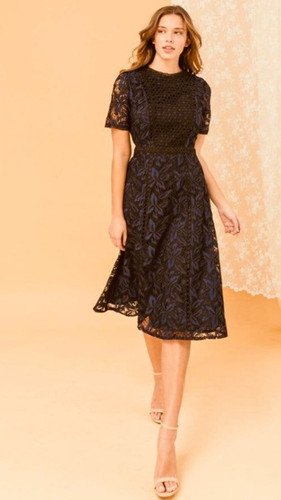 LACE MIDI DRESS IN INK Black AND NAVY LACE MIDI DRESS IN INK Black AND NAVY