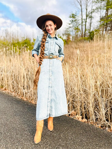 DENIM MAXI DRESS | and Gold