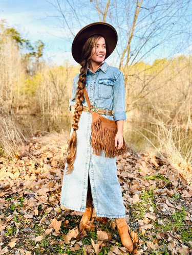 DENIM MAXI DRESS | and Gold