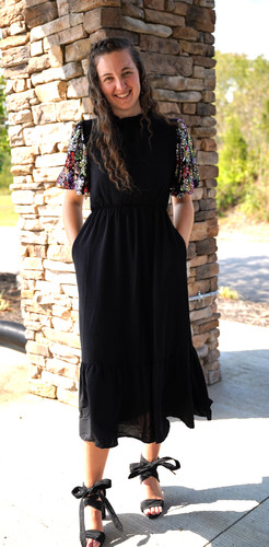 SEQUIN SLEEVE BLACK MAXI DRESS | and Gold SEQUIN SLEEVE BLACK MAXI DRESS | and Gold