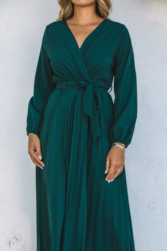 PLEATED MAXI DRESS IN DARK EMERALD GREEN PLEATED MAXI DRESS IN DARK EMERALD GREEN