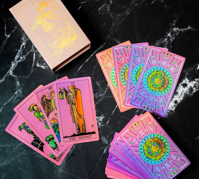 Rainbow Foil 78-Card Tarot Deck in Gift Box (Pink)