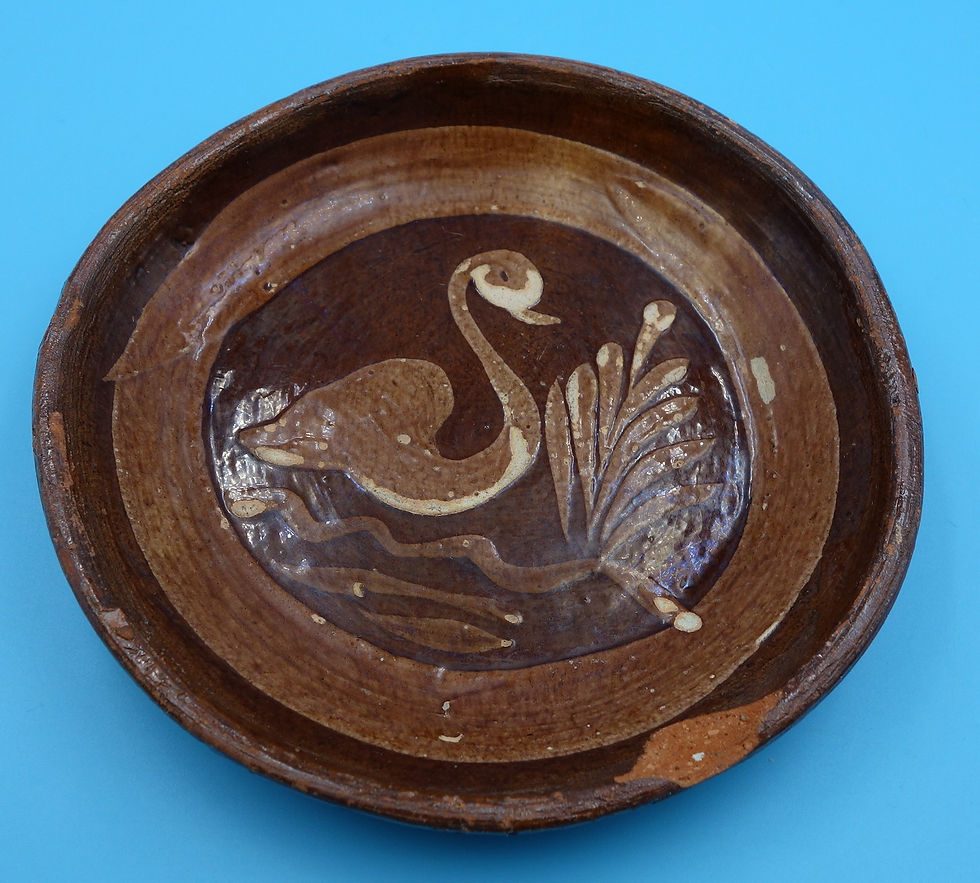 Hand-painted ceramic plate, swan design