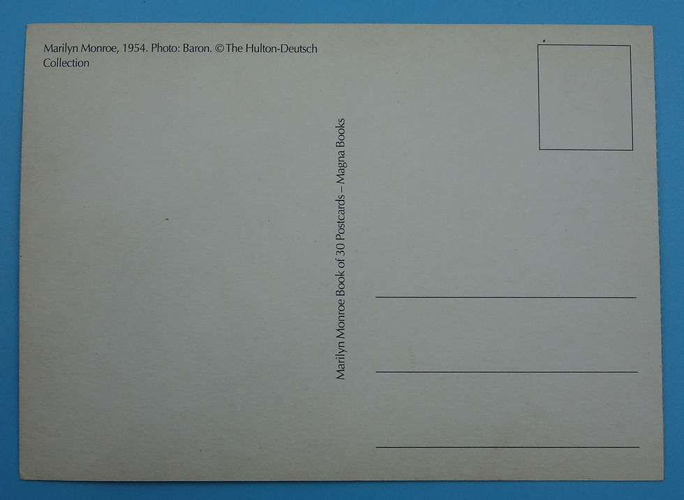 Vintage postcard back, 1954 Marilyn Monroe, Hulton-Deutsch Collection