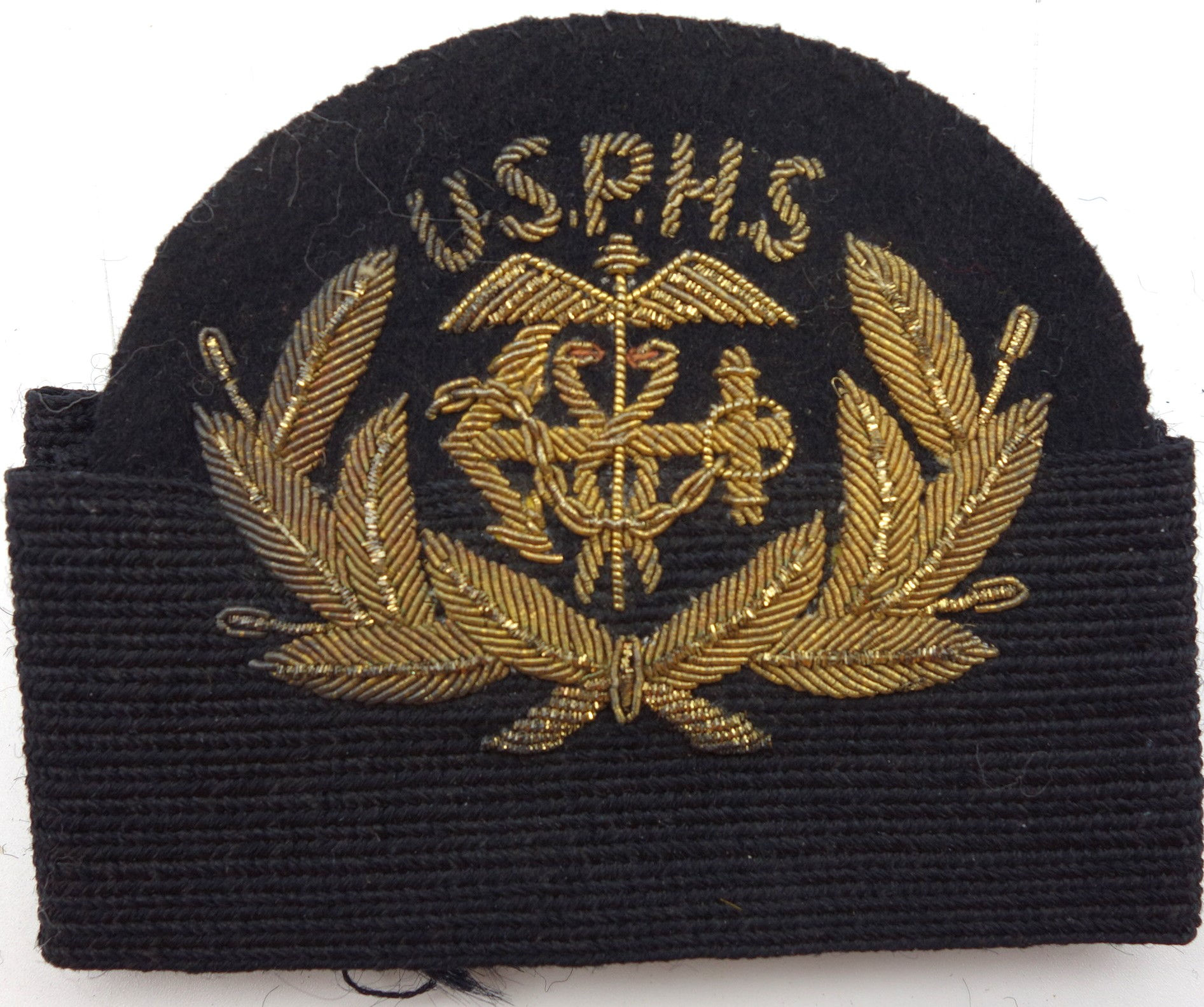 WWII US Public Health Service CPO bullion cap insignia on mohair band, Gemsco label