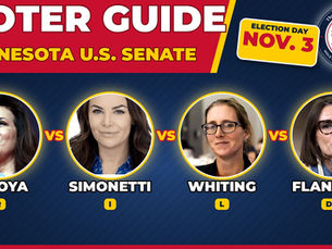 Voter guide card: Minnesota U.S. Senate, Michele Tafoya, Marisa Simonetti, Rebecca Whiting and Peggy Flanagan