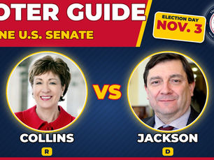 Voter guide card: Maine U.S. Senate, Susan Collins and Troy Jackson