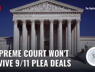 The U.S. Supreme Court building with the headline "Supreme Court Won't Revive 9/11 Plea Deals" and a red NEWS tag