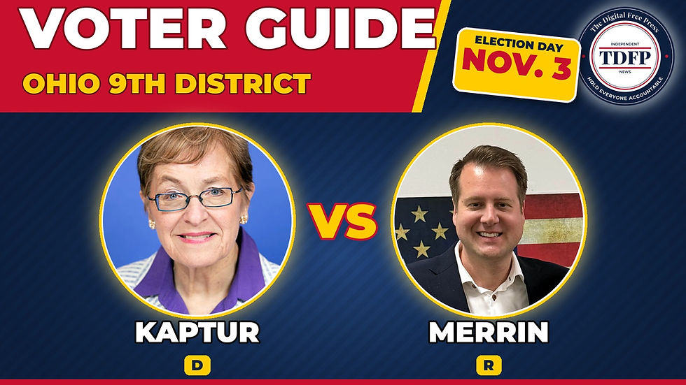 Voter guide card: Ohio 9th District, Marcy Kaptur and Derek Merrin