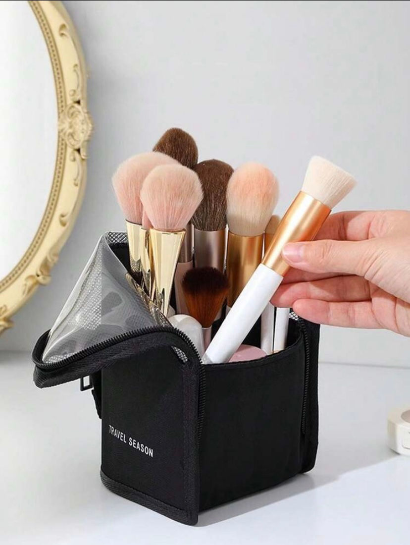 Thumbnail: 1 Piece Black Vertical Women's Cosmetic Bag Transparent Zipper Cosmetic Bag Trav