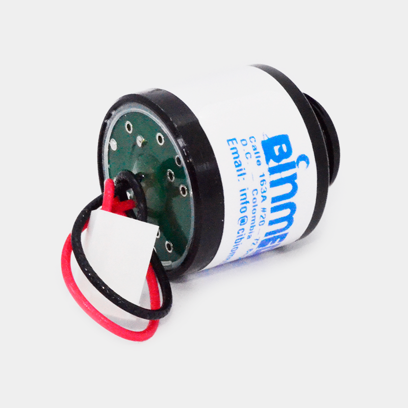 Dispositivo electrónico blanco y negro con la marca einme y cables rojos y negros.