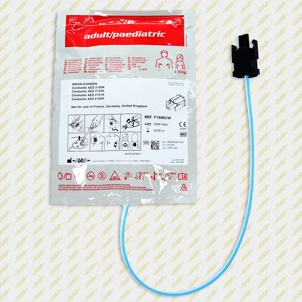 Electrodos para desfibrilador, adulto/pediátrico, instrucciones visibles. Electrodos multifunción. Ref F7952PW.