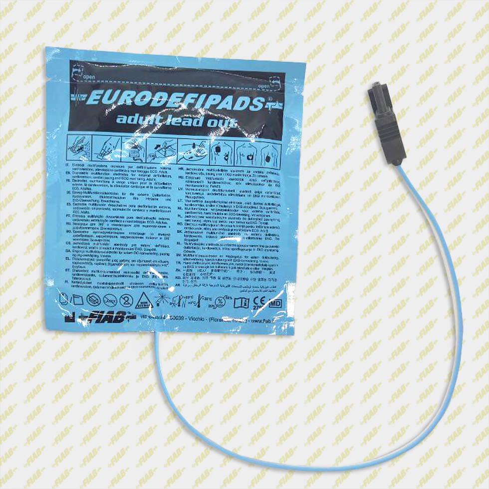 EURODEFIPADS, electrodos con cable. Electrodos multifunción. Ref F7952PW. Empaquetados, listos para usar.