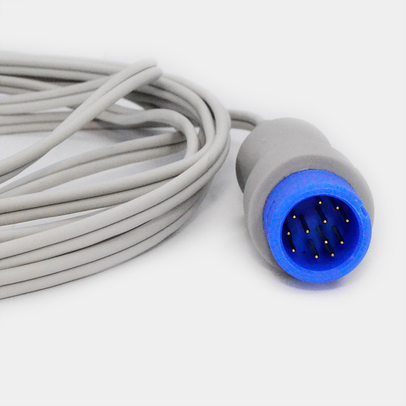 Miniatura: Cable conector gris con sensor de SpO2. Ref SP1530F, fondo blanco, vista cercana.
