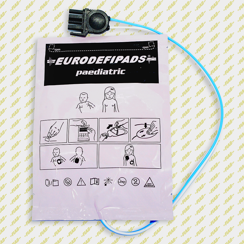 EURODEFIPADS pediatric electrodos multifunción. Ref F7952PW. Instructions and diagrams on white pad.