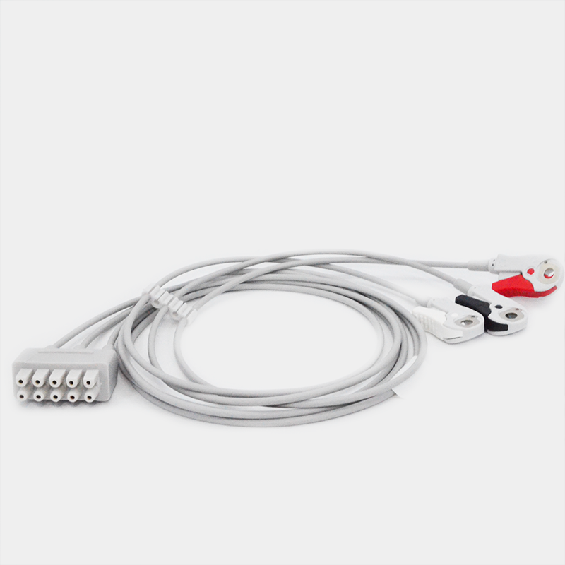 Cable con electrodos conexión a paciente, Electrodos multifunción. Ref F7952PW, medical equipment, white background.