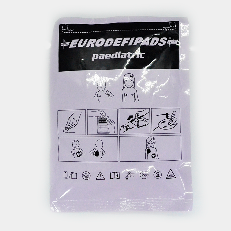 EURODEFIPADS paediatric illustration with instructions, emergency medical use, Electrodos multifunción. Ref F7952PW.