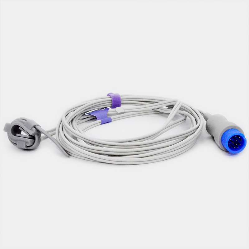Miniatura: Cable de sensor de SpO2, con conector azul, Sensor de SpO2. Ref SP1530F, fondo blanco.