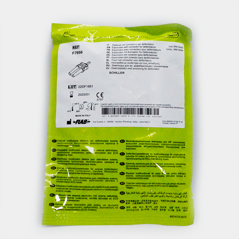 Paquete de electrodos. Visible texto: REF 7961P. Electrodos multifunción. Ref F7961P. Fondo blanco.