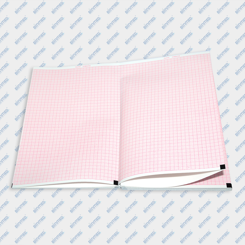 Cuaderno abierto con páginas rosas, Papel 210 X 150 X 200. Ref PT6071. Fondo decorativo azul.