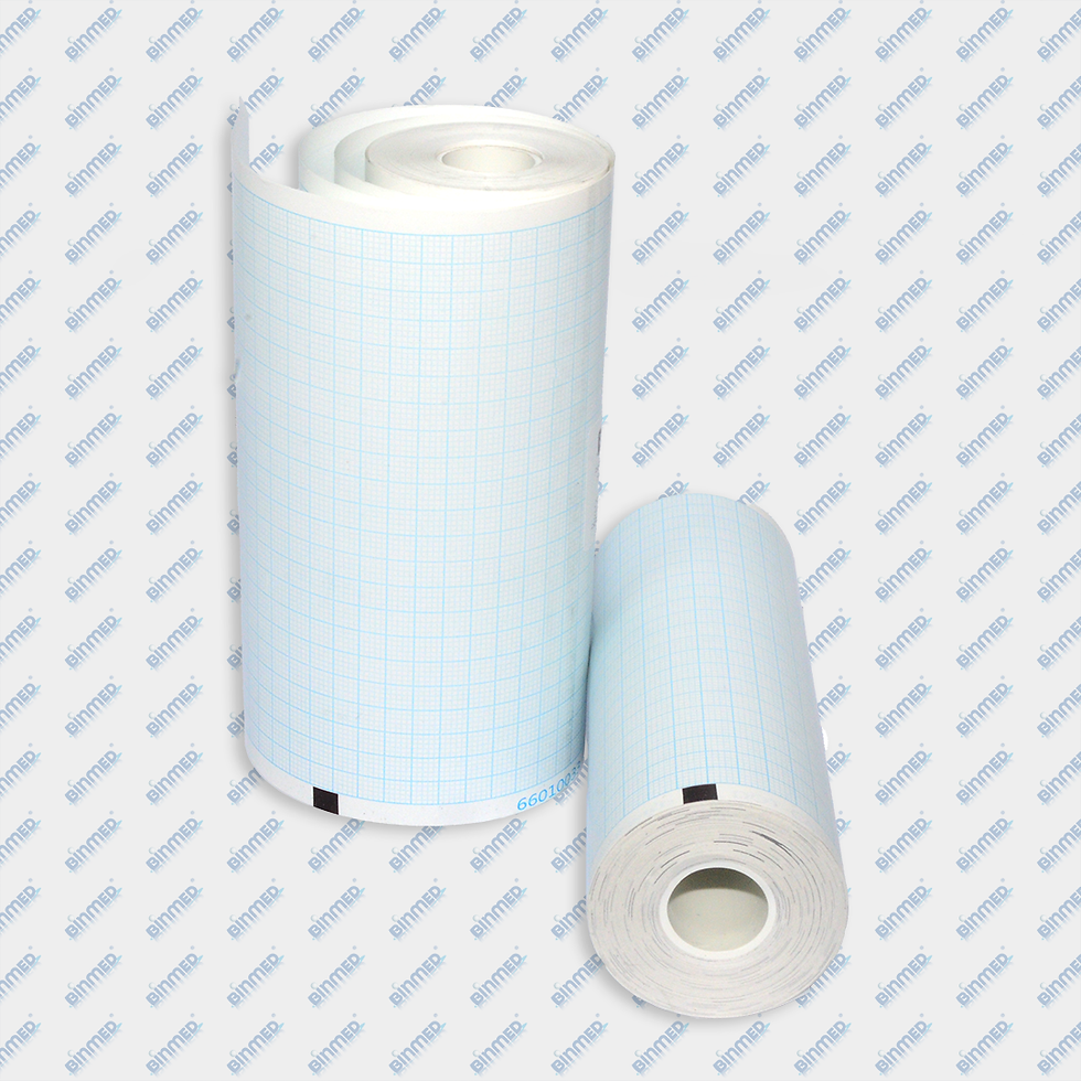 Dos rollos de papel cuadriculado con líneas azules, fondo blanco, para gráficos.