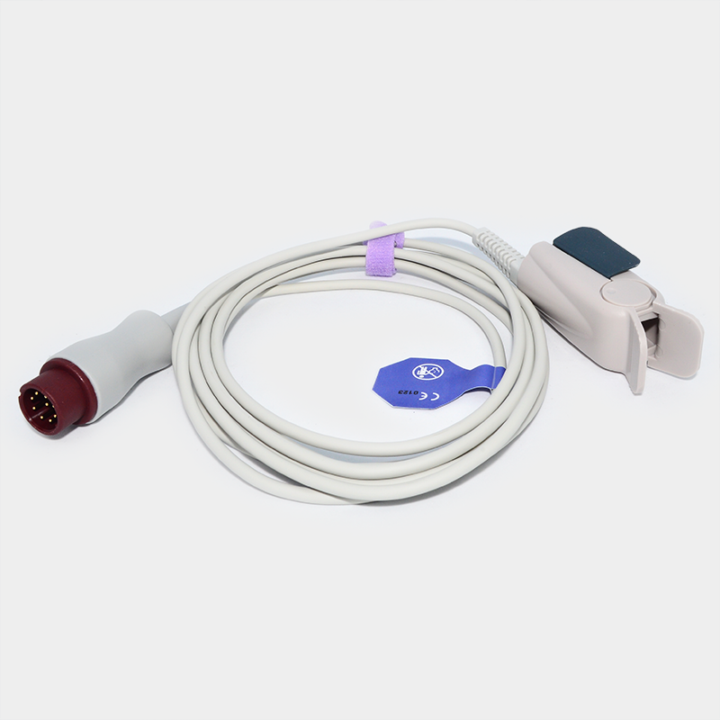 Cable con Sensor de SpO2 conectado, conector y etiqueta. Sensor de SpO2. Ref SP4366.