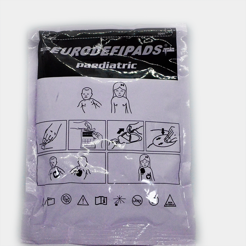 EURODEFI PADS pediatric, instrucciones de uso, Electrodos multifunción. Ref F7961P. Empaquetado morado.