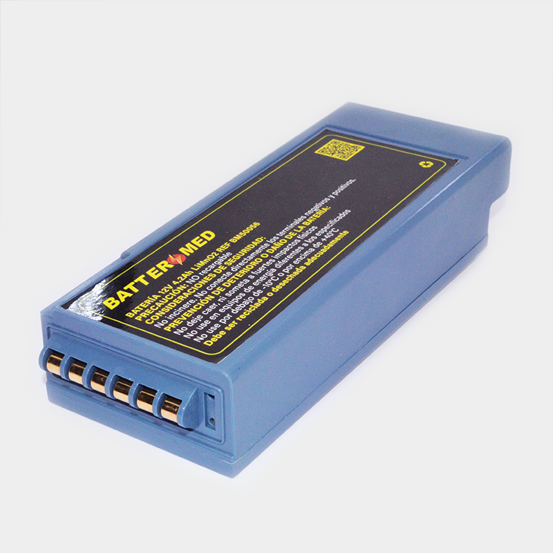 BatteryMed battery with text. Acople Ohmeda (Ohio, Diamond) para Oxígeno. Ref 6700-1672-800. Blue medical device