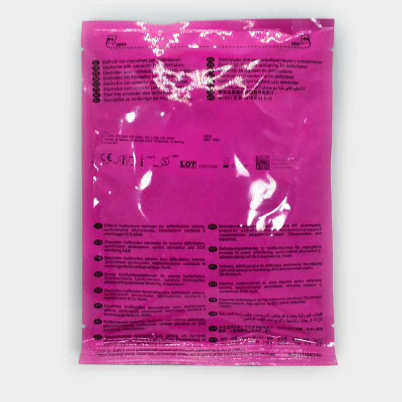 Paquete rosa con texto detallado sobre Electrodos multifunción. Ref F7952PW.