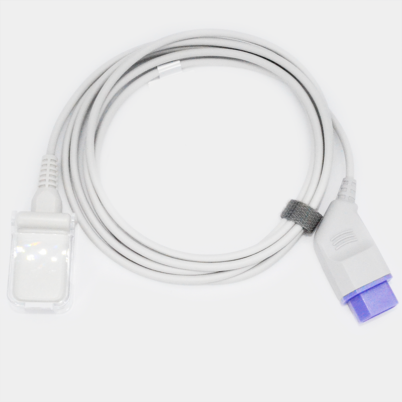 Miniatura: Cable blanco enrollado con conectores, Cable de paciente EKG. Ref VA016BAA. Uso médico.