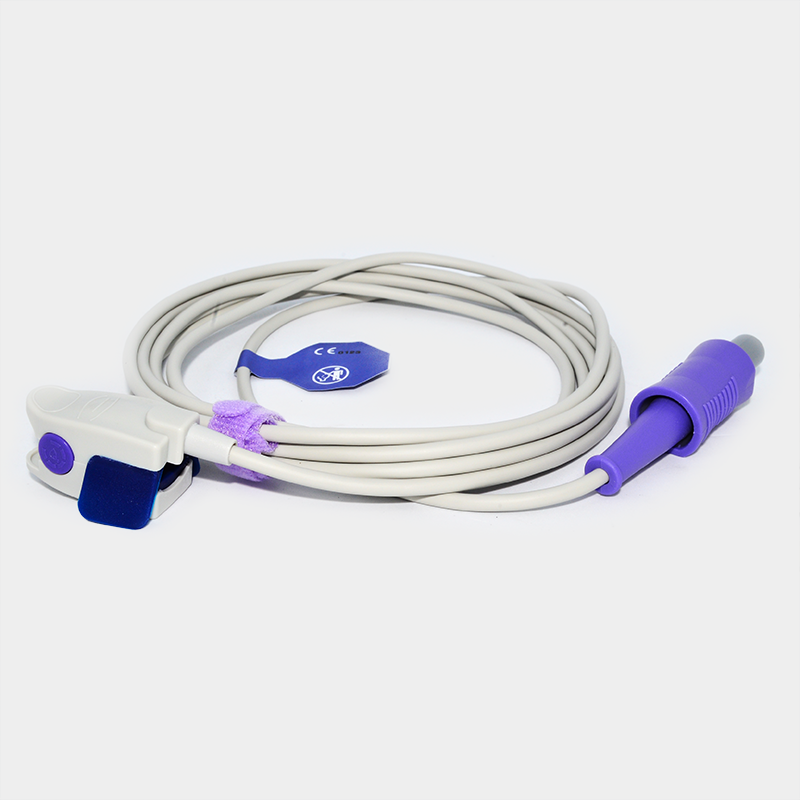Sensor de SpO2. Cable gris y conector morado. Ref SP4361A. Dispositivo médico para la salud.