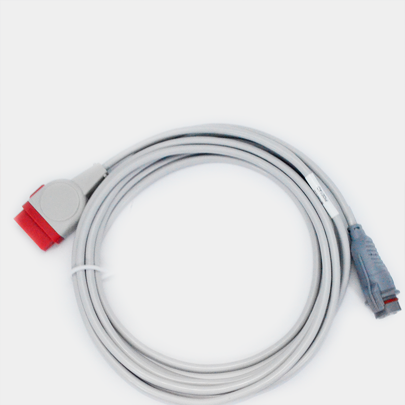 Cable de paciente EKG. Ref VA016BAA. Cable gris enrollado con conectores para uso médico.