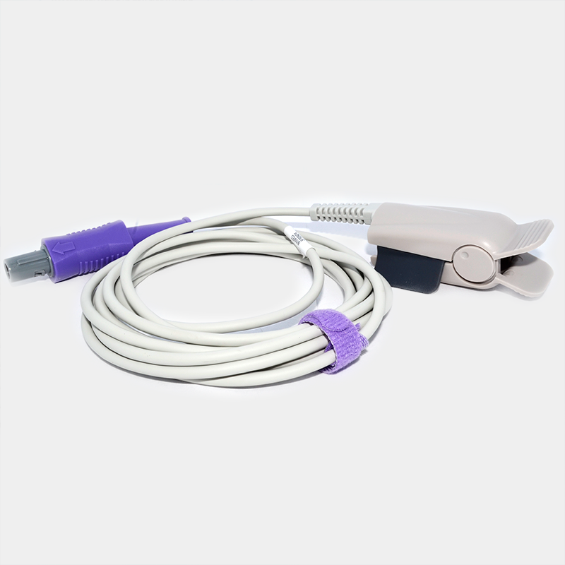 Sensor de SpO2. Ref SP9342A, con cable blanco, conector morado y pinza beige, para medir.