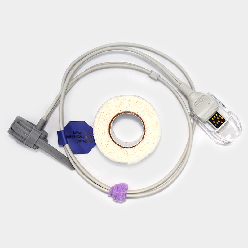 Sensor de SpO2, Ref P7315G, con cinta adhesiva y cable para medir oxígeno en sangre.