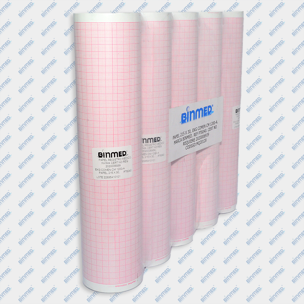 Rollo de papel rosa con texto escrito. Papel 215 X 280 X 100. Ref PT6131. Producto de impresión.