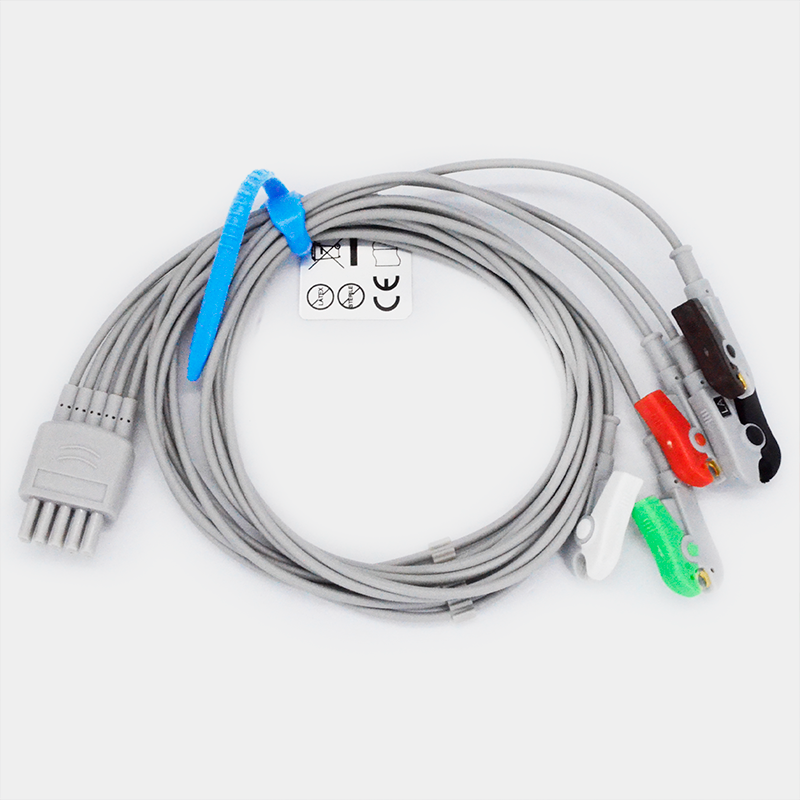 Latiguillos tipo Conmed. Cables grises para equipos médicos, conector y clips. Ref EG040C5A.