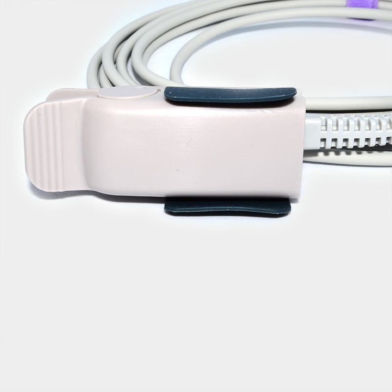 Miniatura: Sensor de SpO2 conectado, con cable blanco, dispositivo médico, Ref SP4361D y detalles.