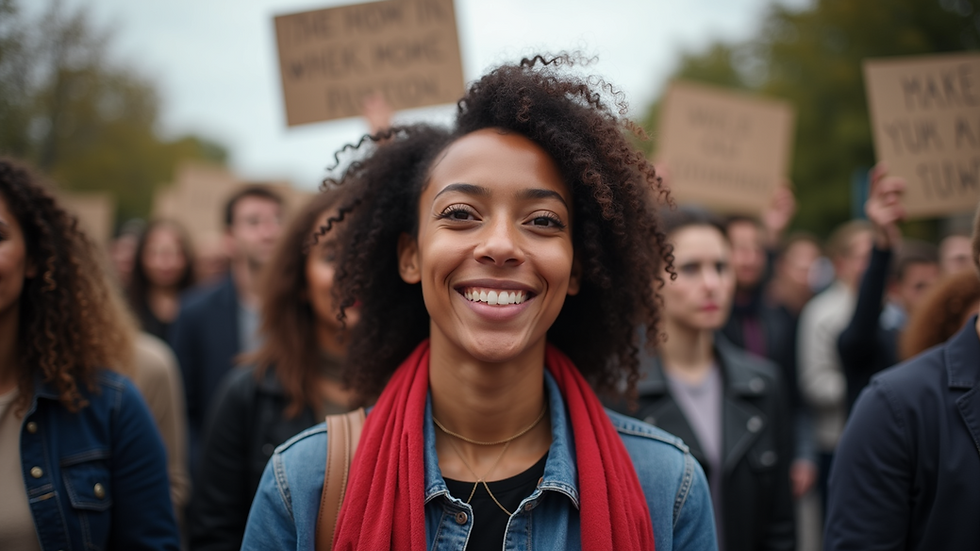 Eye-level view of a community gathering promoting justice and equality