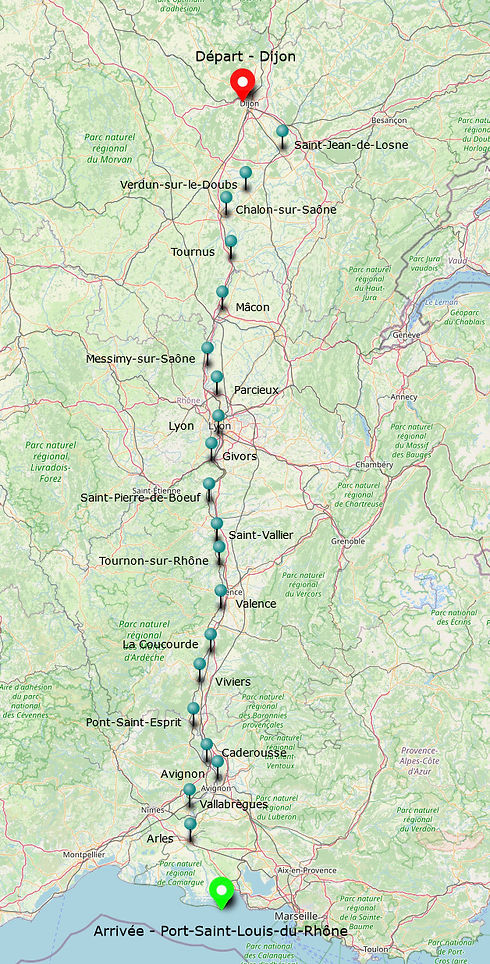 Carte du trajet de la traversée avec le détail des villes traversées