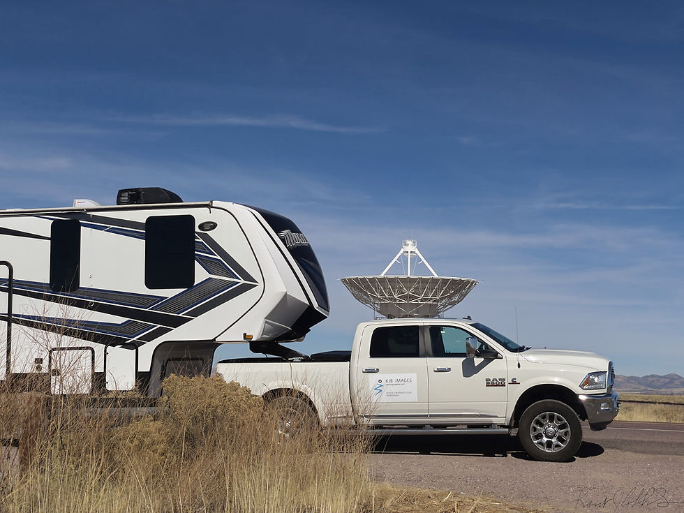 VLA position behind RAM truck and Momentum 5th Wheel RV