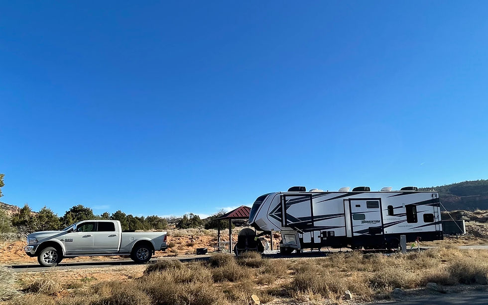 RV and Truck at campsite in Coral Pink Sand Dunes State Park