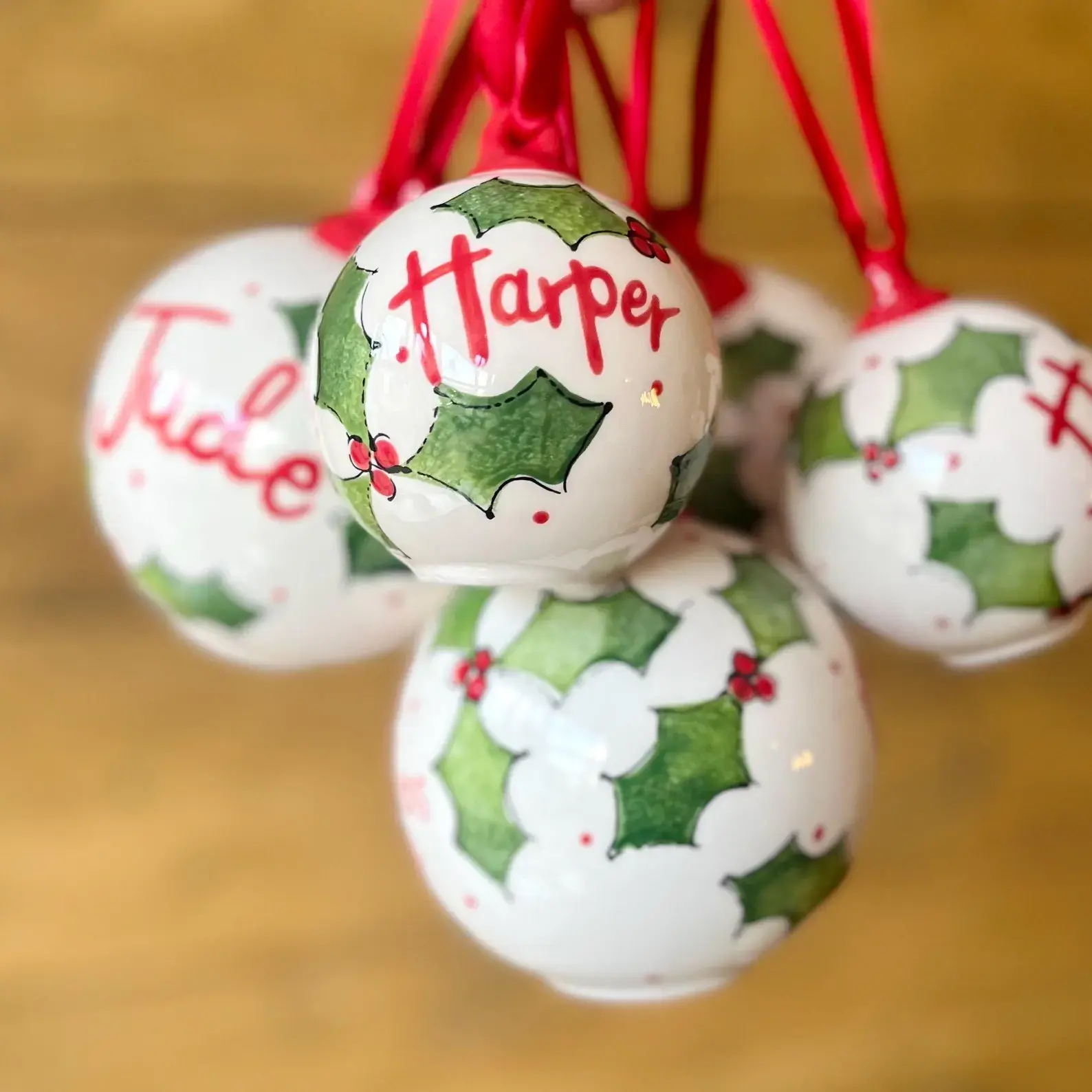 Hand Painted Personalised Bauble - Holly