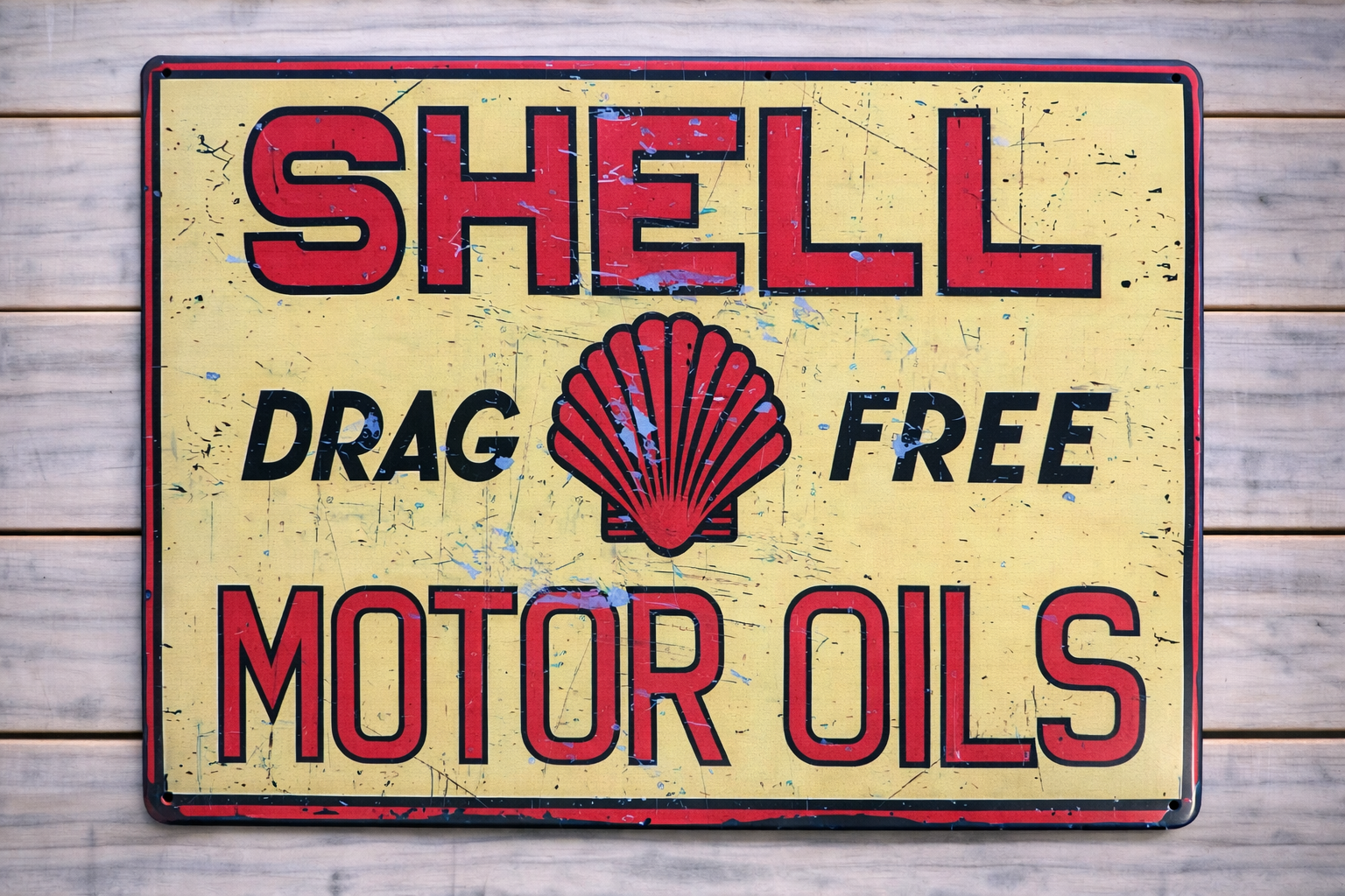 Shell Drag Free Metal Sign 30x40cm - Garage Man Cave Wall Decor
